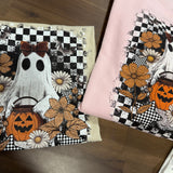 Checker Floral Halloween Ghost DTF Print