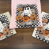 Checker Floral Halloween Ghost DTF Print