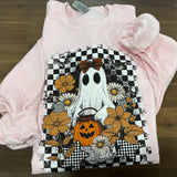 Checker Floral Halloween Ghost DTF Print