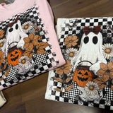 Checker Floral Halloween Ghost DTF Print