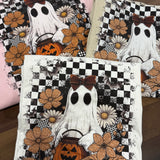 Checker Floral Halloween Ghost DTF Print