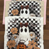Checker Floral Halloween Ghost DTF Print