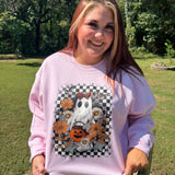 Checker Floral Halloween Ghost DTF Print
