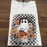 Checker Floral Halloween Ghost DTF Print