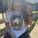 Checker Floral Halloween Ghost DTF Print