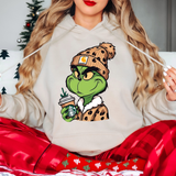 Grinch Leopard Hat Coffee DTF Print