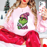 Grinch Pink Leopard Hat Coffee DTF Print