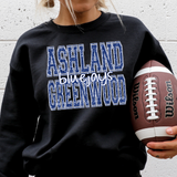 Ashland Greenwood Bluejays Varsity Glitter Effect DTF Print