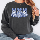 Blue Floral Ghost Trio DTF Print