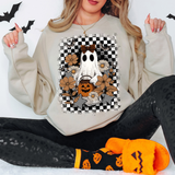 Checker Floral Halloween Ghost DTF Print