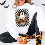 Checker Floral Halloween Ghost DTF Print