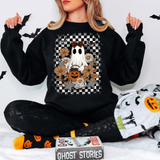 Checker Floral Halloween Ghost DTF Print