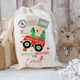 Personalized  Dino Truck Santa Sack DTF Print