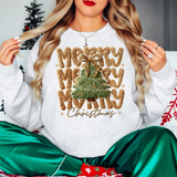 Merry Christmas Faux Yarn Brown DTF Print