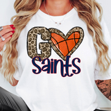 Go Saints Basketball Leopard Heart DTF Print