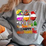 Happy HalloThankMas Wine Glasses DTF Print