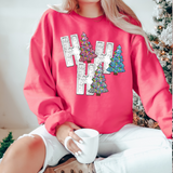 Ho Ho Ho Trees Glitter Embroidery Effect DTF Print