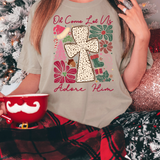 Oh Let Us Adore Him Floral Cross DTF Print