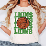 Lions Repeat Glitter Effect Basketball DTF Print