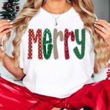 Merry Sequin Faux Embroidery Doodle DTF Print