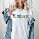 Neon Doodle Teacher DTF Print
