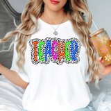 Neon Teacher Dotted Doodle DTF Print
