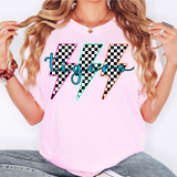Tigers Retro Bolt Checker Teams Neon Outline DTF Print