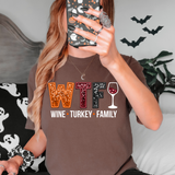 WTF Wine Turkey Family Faux Sequin DTF Print