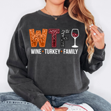 WTF Wine Turkey Family Faux Sequin DTF Print