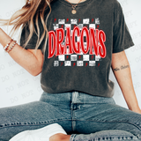Distressed Dragons Checker DTF Print