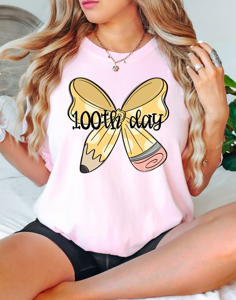 100th Day Pencil Bow DTF Print