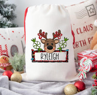 Personalized Girl Reindeer Santa Sack DTF Print