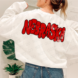 Distressed Wonky Nebraska Red Black DTF Print