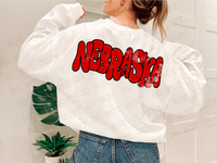 Distressed Wonky Nebraska Red Black DTF Print