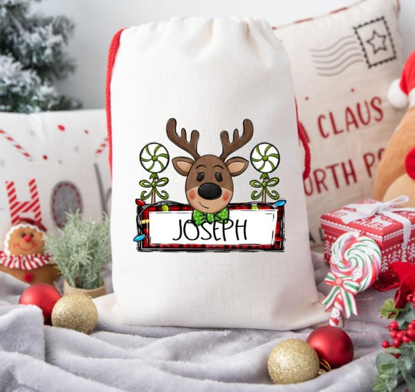 Personalized Boy Reindeer Santa Sack DTF Print