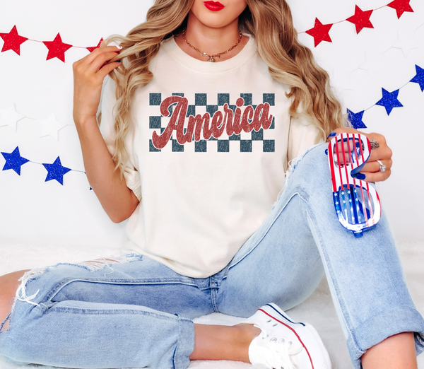 America Retro Checkered DTF Print