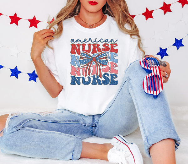 American Nurse Retro Bow DTF Print