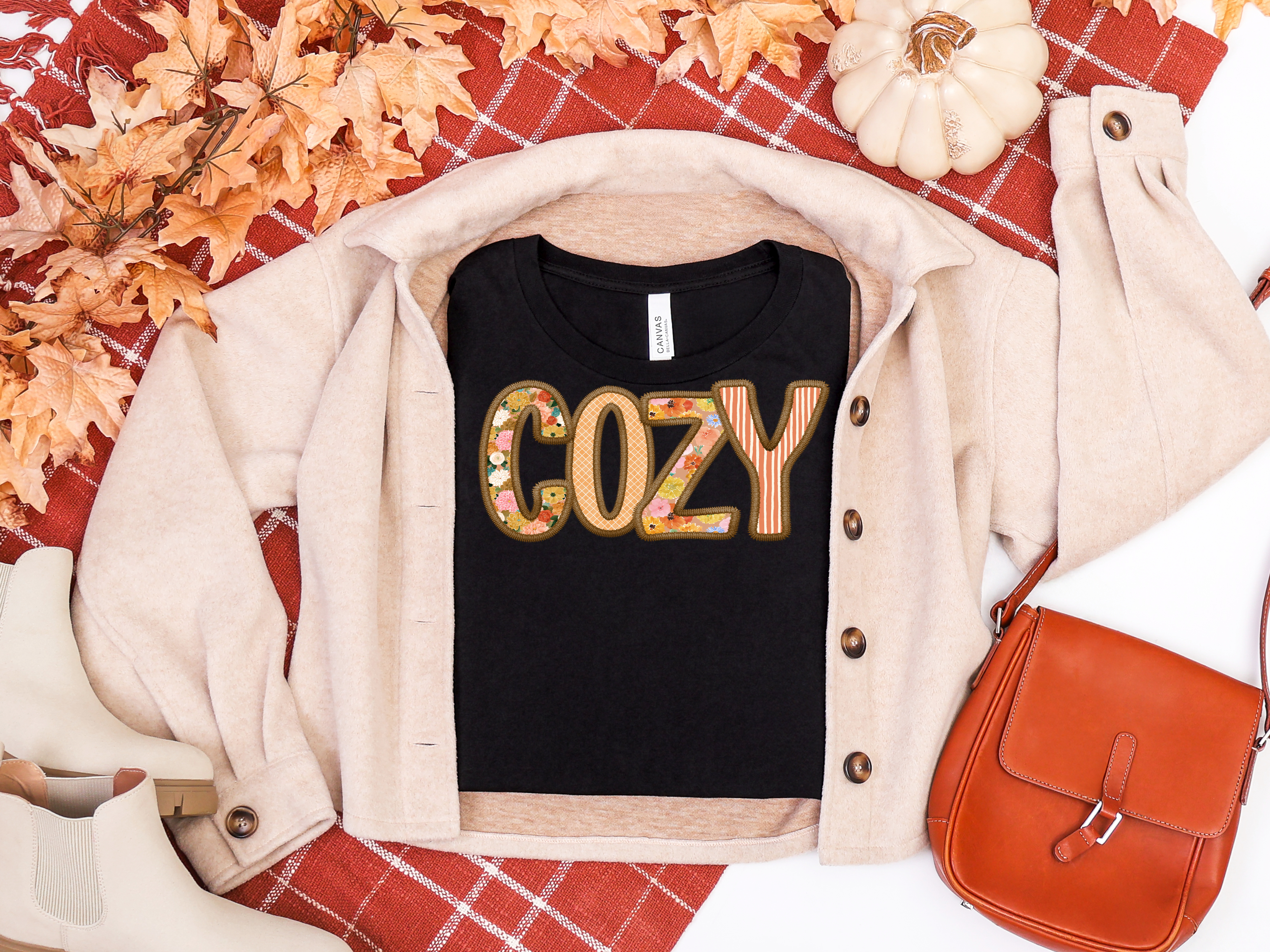Cozy Floral Patchwork Fall DTF Print