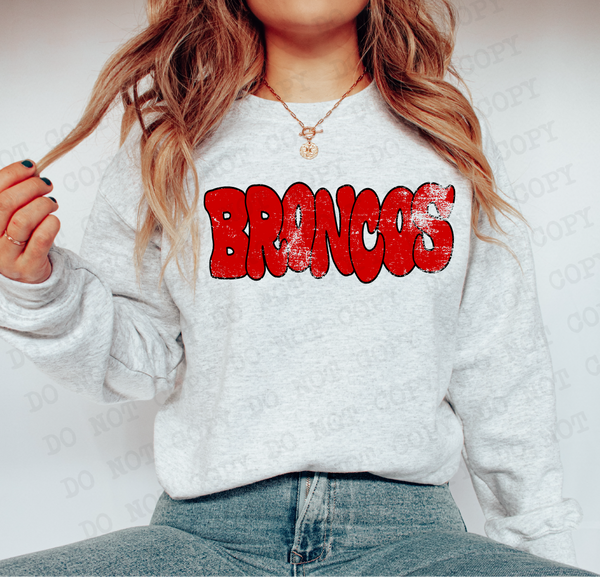 Distressed Wonky Broncos Red Black DTF Print