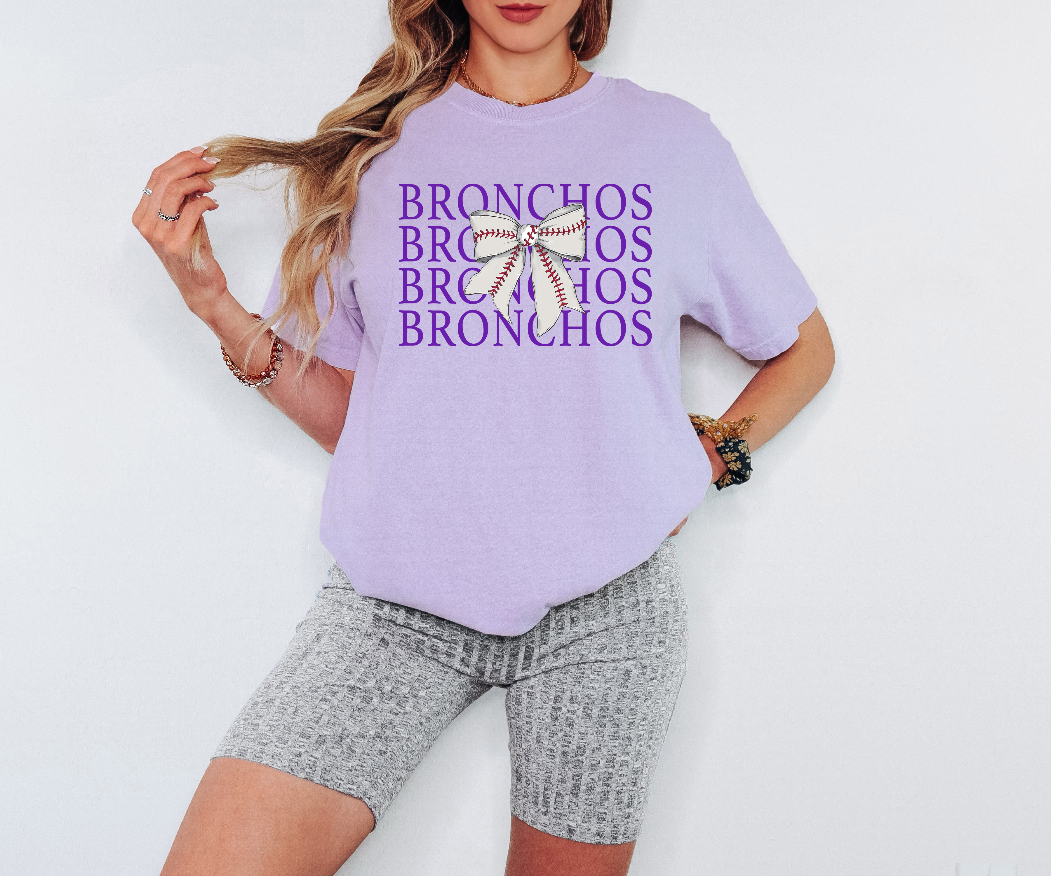 Bronchos Baseball Bow Repeat DTF Print