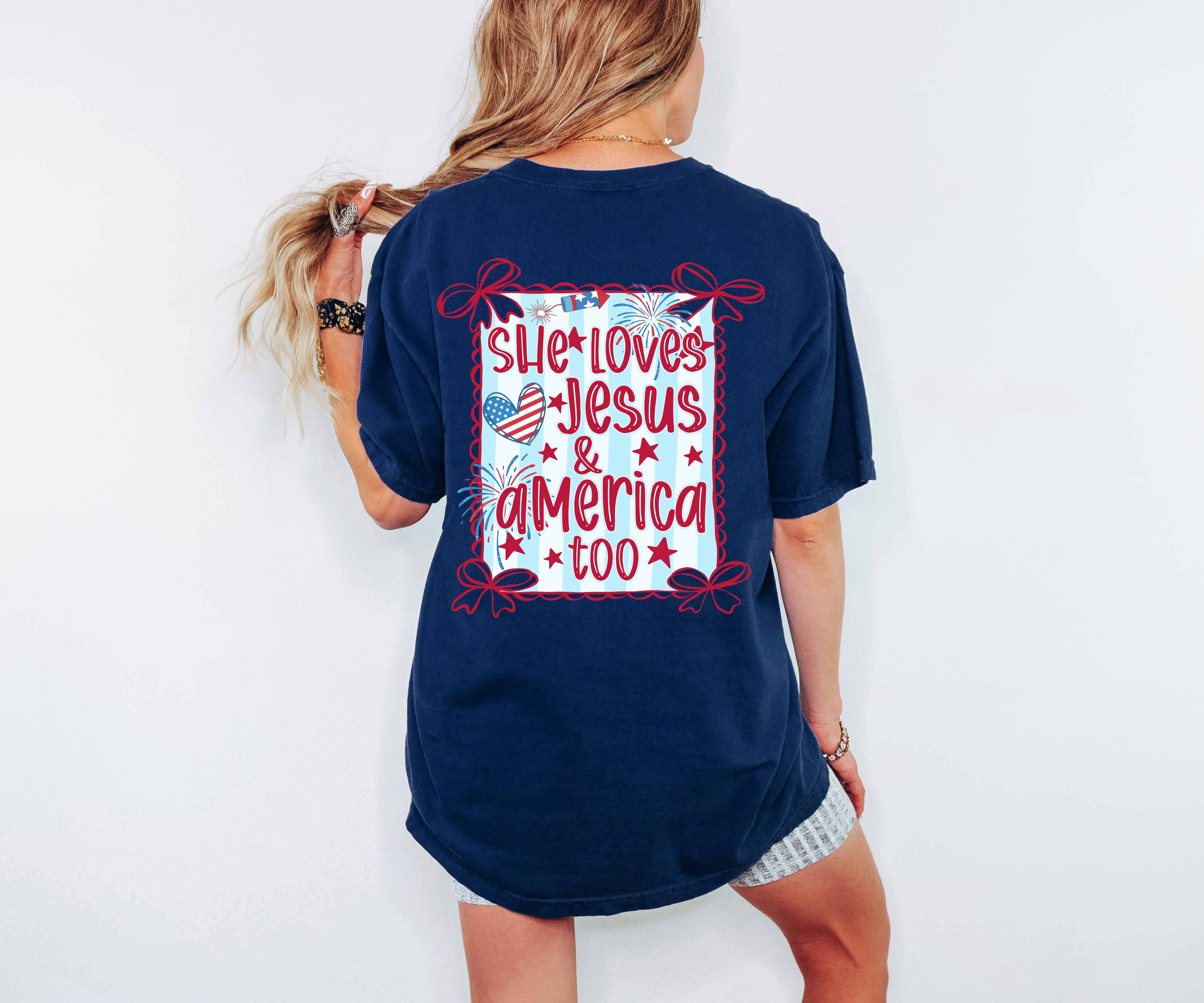 She Loves Jesus and America Too Stamp DTF Print