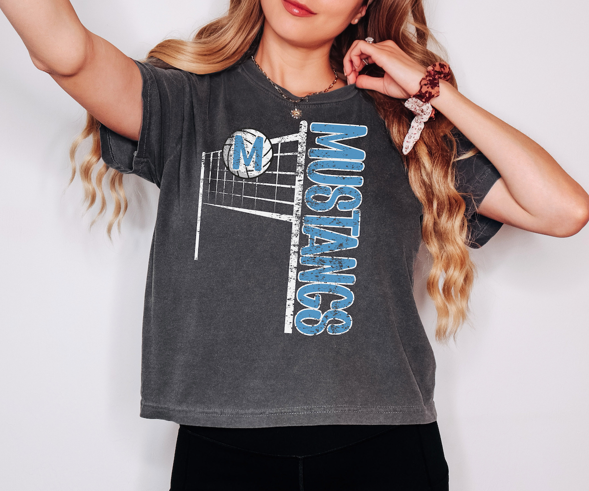 Mustangs Team Volleyball Net Distressed DTF Print