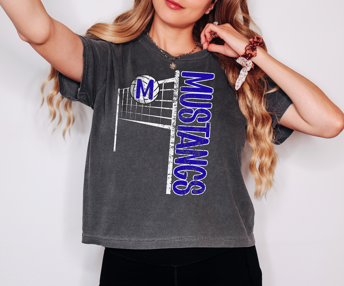 Mustangs Team Volleyball Net Distressed DTF Print