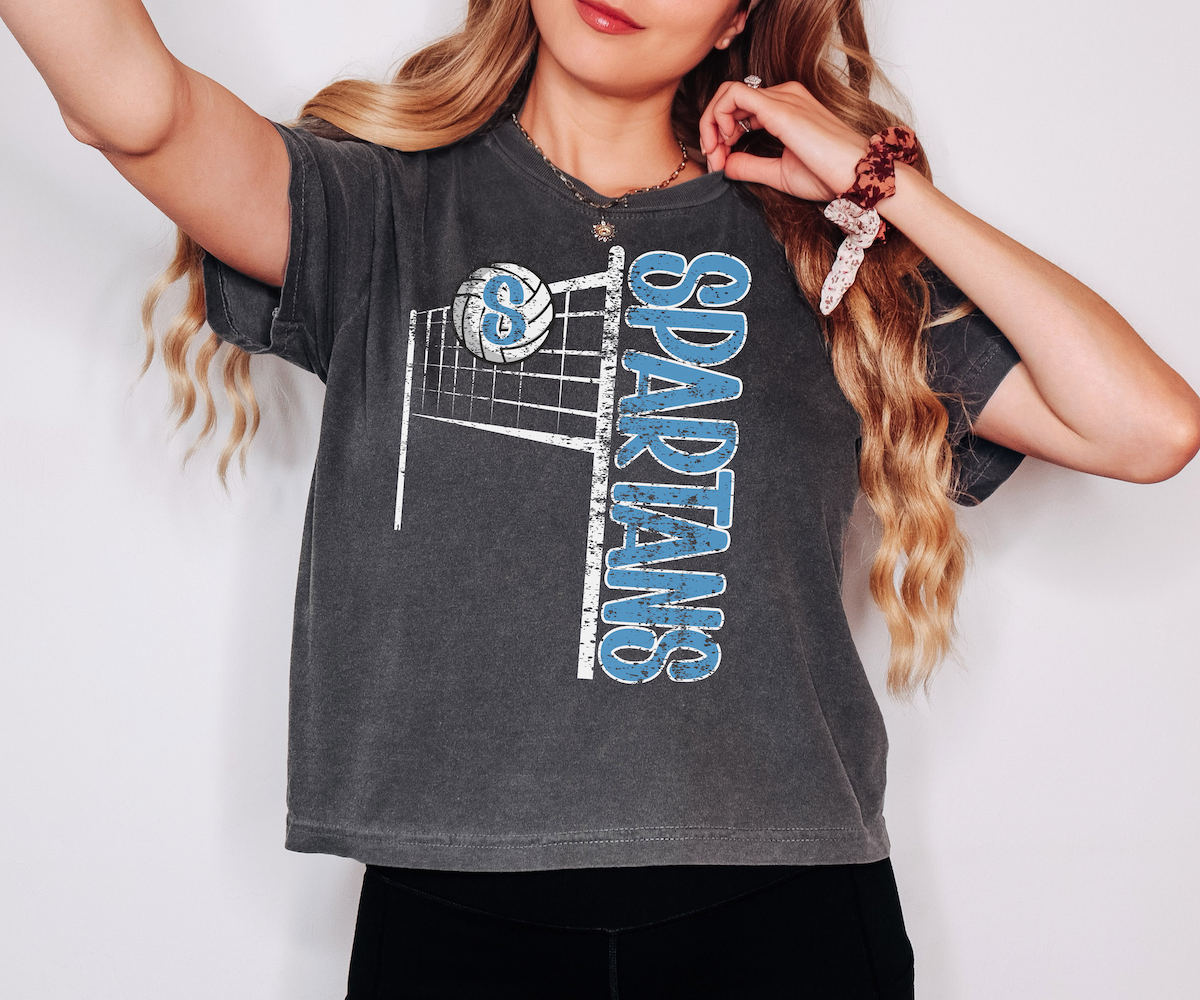 Spartans Team Volleyball Net Distressed DTF Print