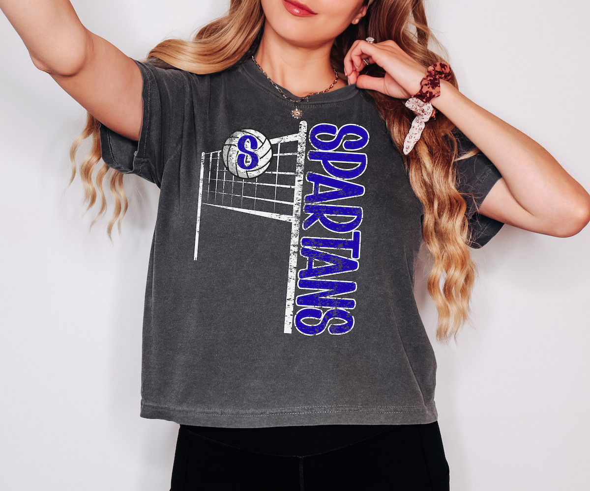 Spartans Team Volleyball Net Distressed DTF Print