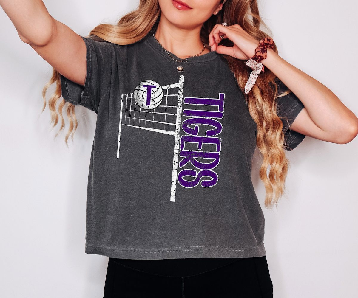 Tigers Team Volleyball Net Distressed DTF Print
