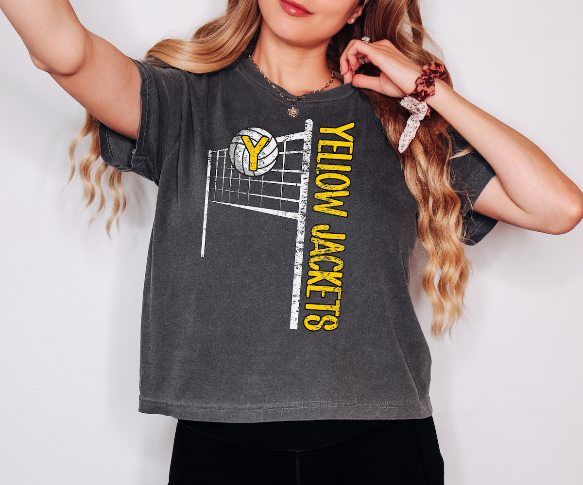 Yellow Jackets Team Volleyball Net Distressed DTF Print