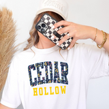 Cedar Hollow Navy Background Floral Blue Outline DTF Print