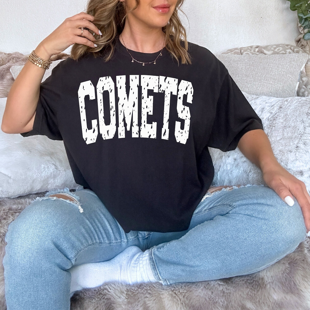 Comets Varsity Distressed Teams DTF Print
