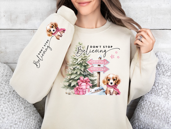 Dont Stop Believing Vintage Christmas Puppy DTF Print